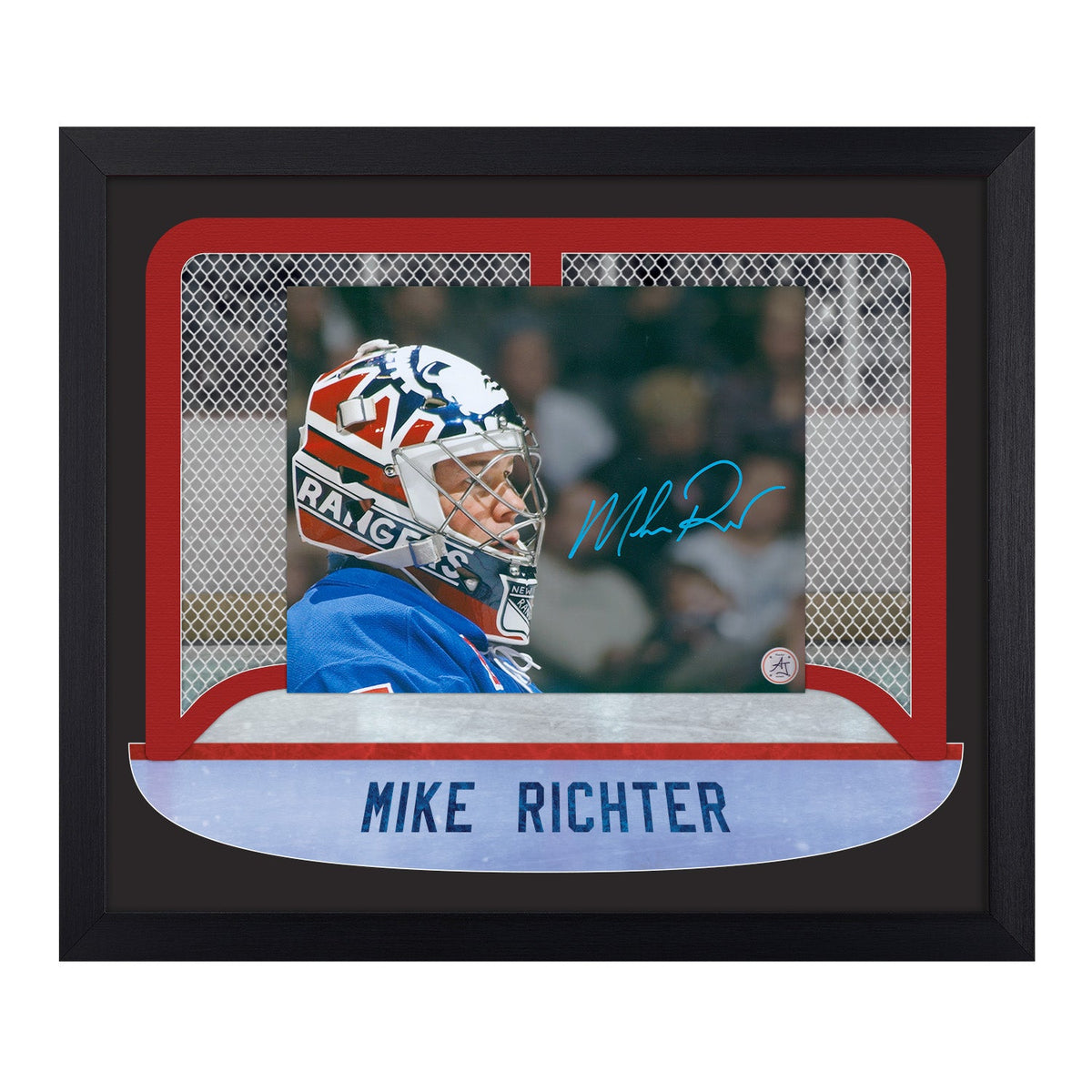 Mike Richter Signed New York Goalie Mask Between The Pipes 23x27 Frame product image 1, provided for visual reference and