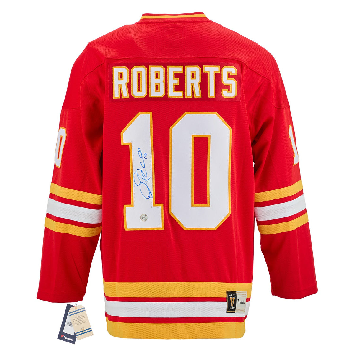 Gary Roberts Autographed Calgary Flames Fanatics Throwback Jersey product image 1, provided for visual reference and product