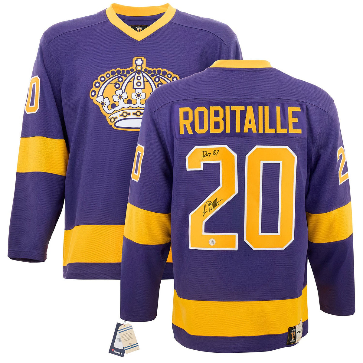 Luc Robitaille Signed Los Angeles Kings Rookie Fanatics Throwback Jersey with ROY Note product image 3, provided for visual