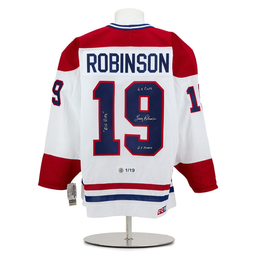 Larry Robinson Montreal Canadiens Signed & Inscribed CCM Stats Jersey #1/19 product image 1, provided for visual reference