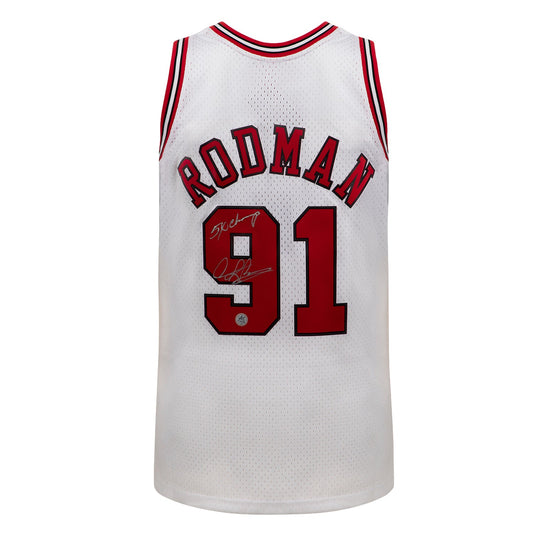 Dennis Rodman Signed Chicago Bulls Mitchell & Ness Jersey with Note product image 1, provided for visual reference and