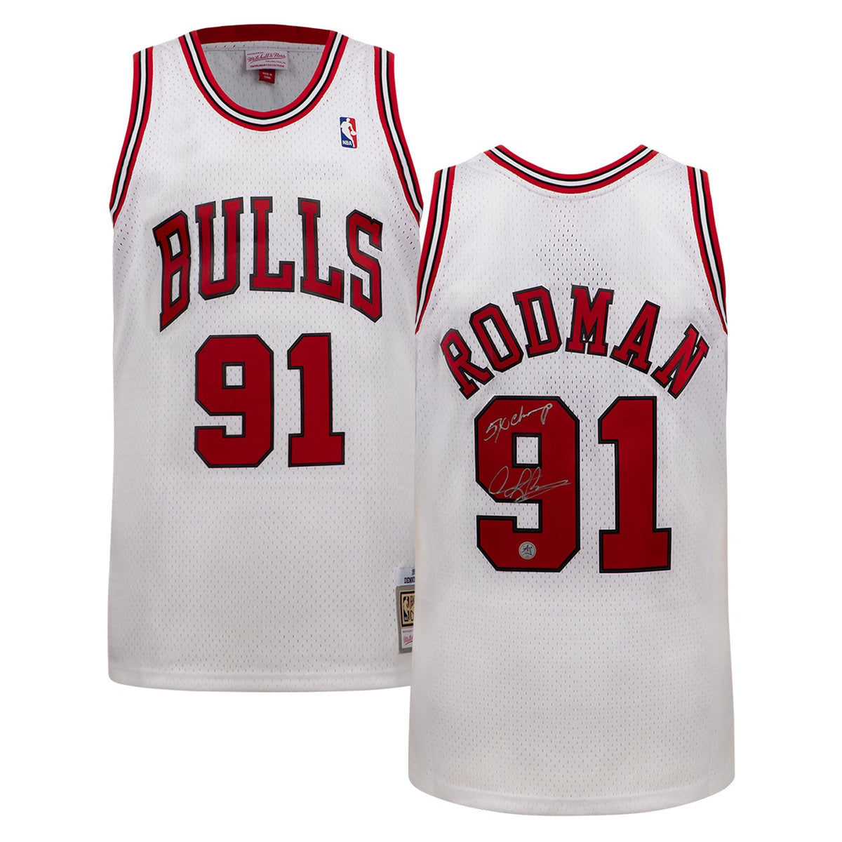 Dennis Rodman Signed Chicago Bulls Mitchell & Ness Jersey with Note product image 3, provided for visual reference and