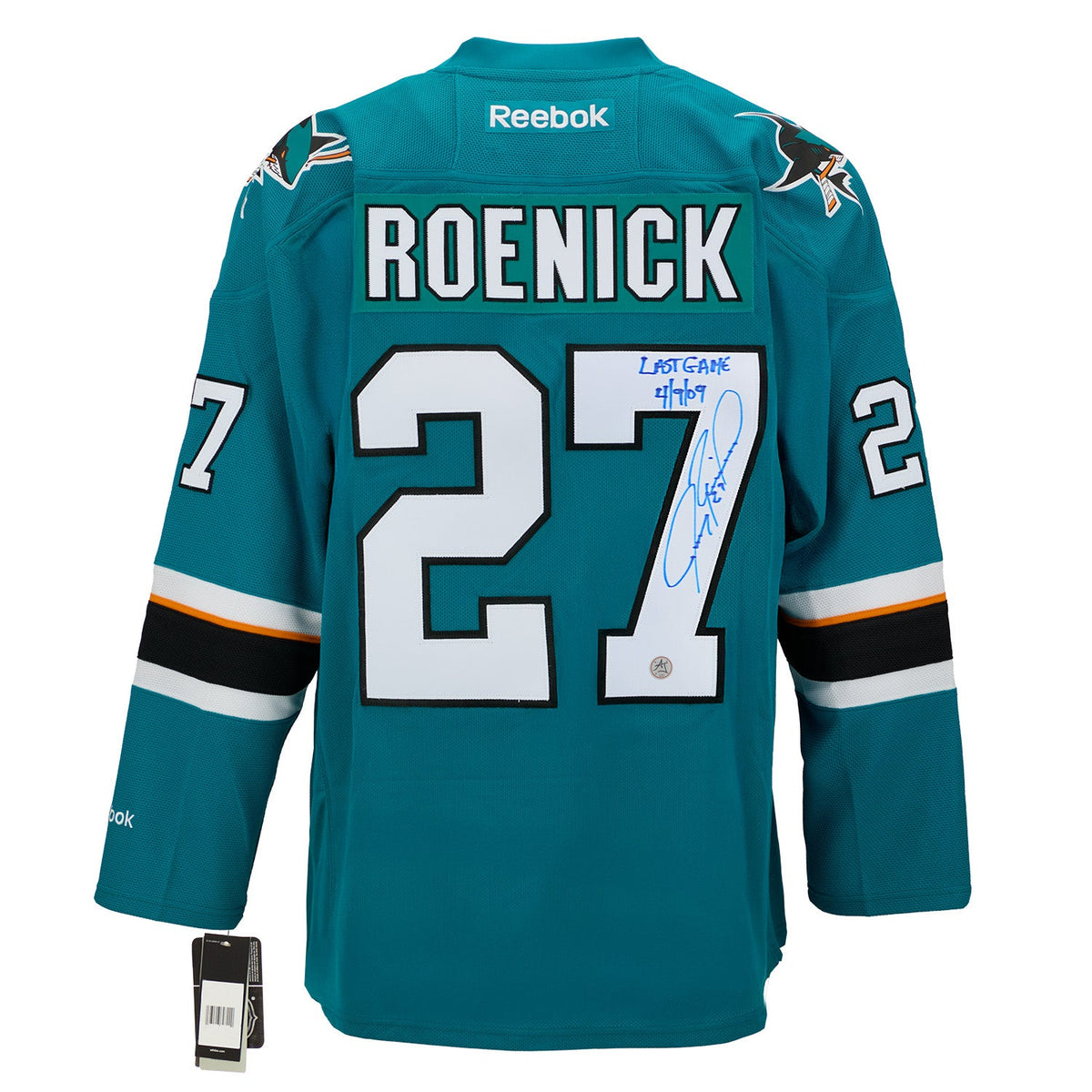 Jeremy Roenick San Jose Sharks Signed & Dated Final Game Vintage Reebok Jersey product image 1, provided for visual