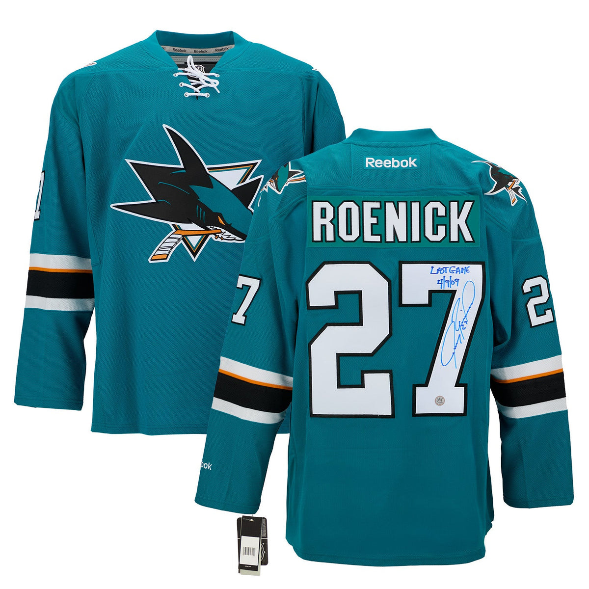 Jeremy Roenick San Jose Sharks Signed & Dated Final Game Vintage Reebok Jersey product image 3, provided for visual