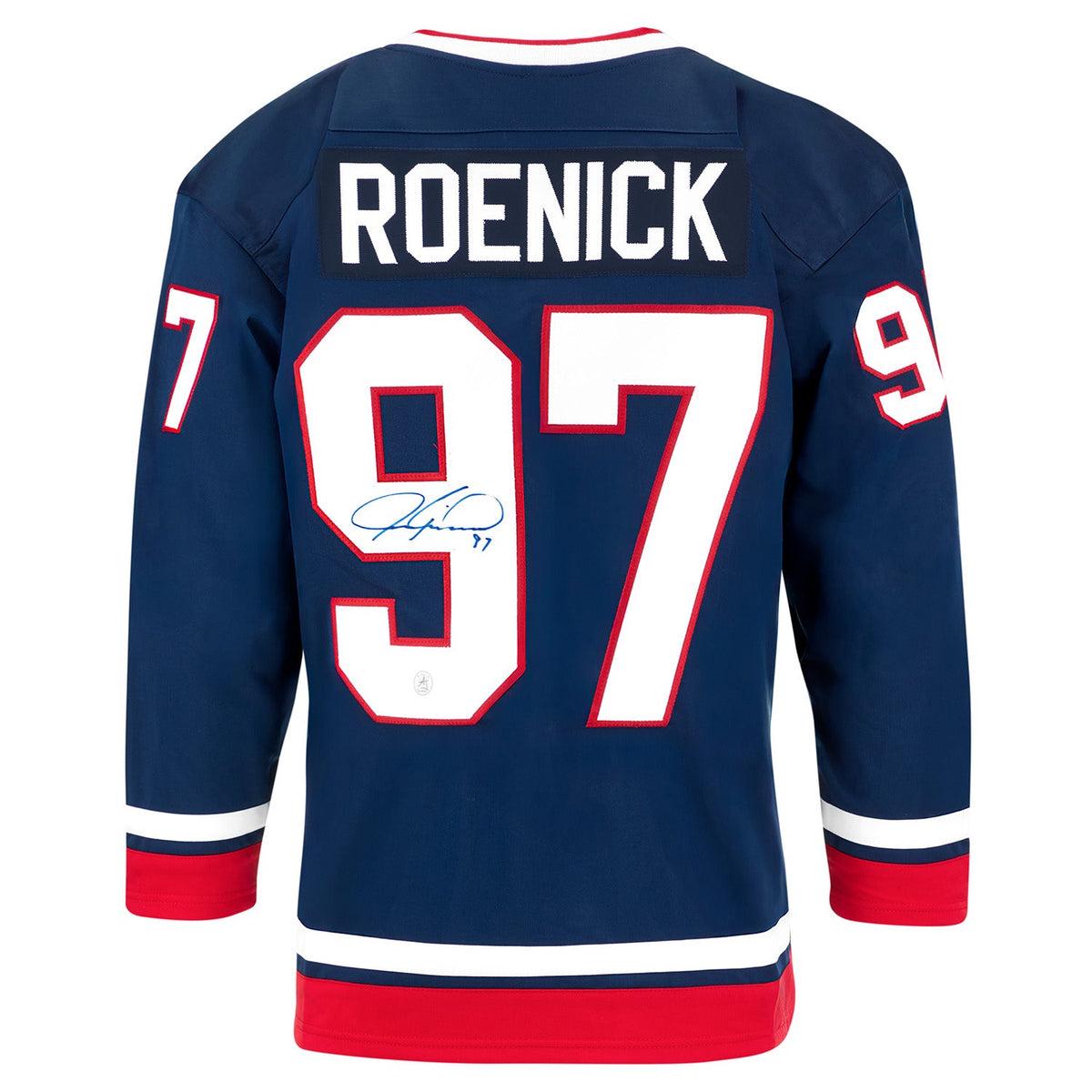 Jeremy Roenick Autographed Team USA Custom Hockey Nation Jersey product image 1, provided for visual reference and product