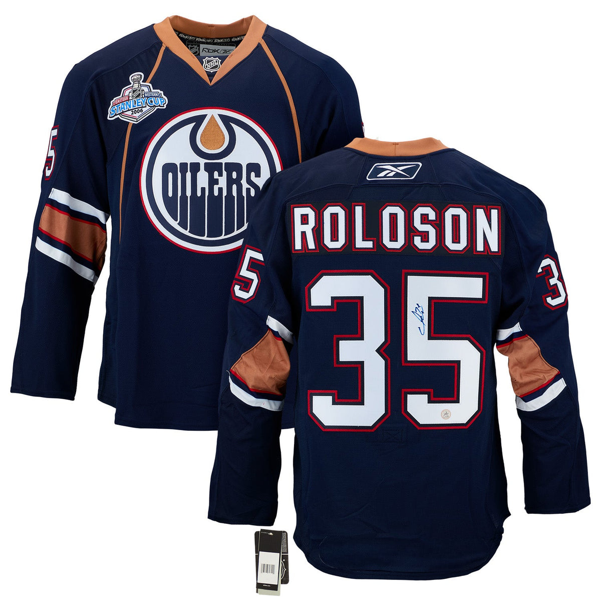 Dwayne Roloson Signed Edmonton Oilers 2006 Cup Finals Vintage Reebok Edge Jersey product image 3, provided for visual