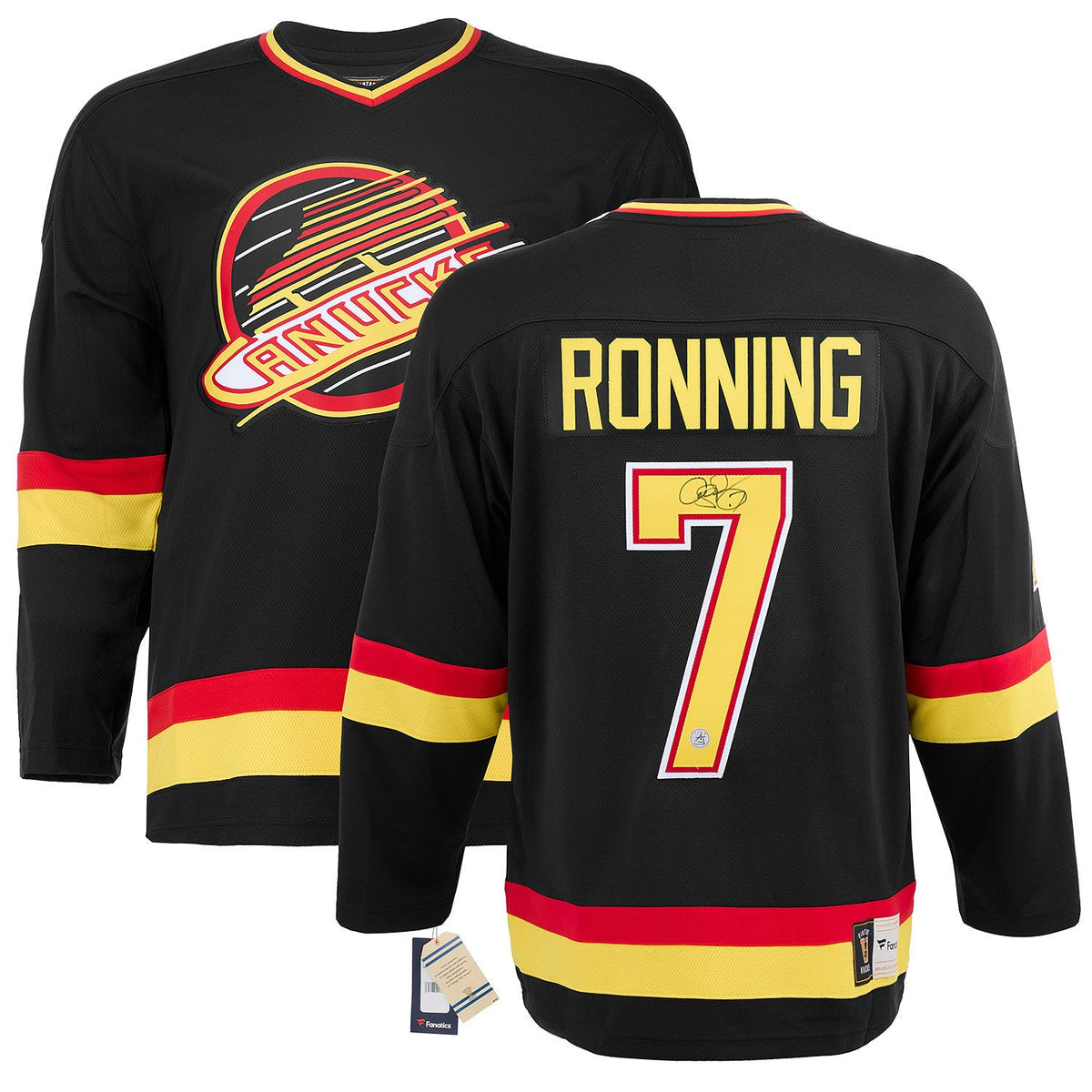 Cliff Ronning Signed Vancouver Canucks Black Fanatics Throwback Jersey product image 3, provided for visual reference and