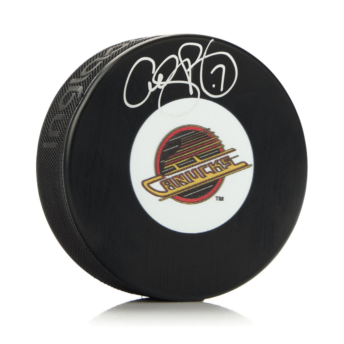 Cliff Ronning Autographed Vancouver Canucks Retro Skate Logo Puck product image 1, provided for visual reference and product