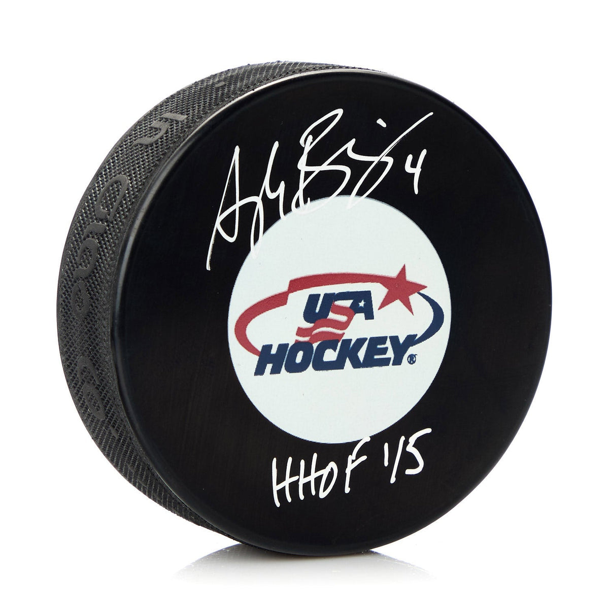 Angela Ruggiero Autographed Team USA Hockey Puck with HOF Note product image 1, provided for visual reference and product