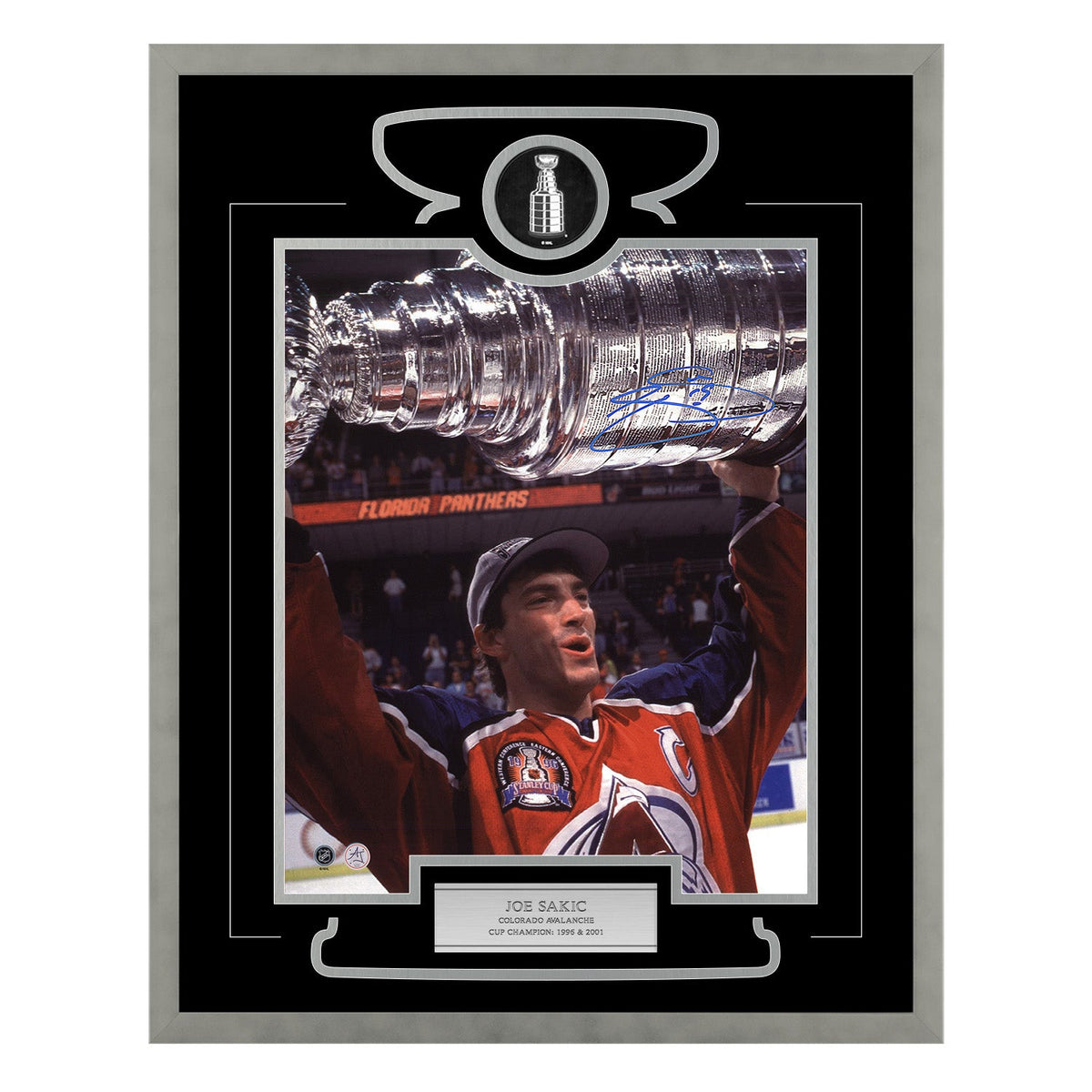 Joe Sakic Signed Colorado Avalanche Cup Champion 26x32 Frame product image 1, provided for visual reference and product