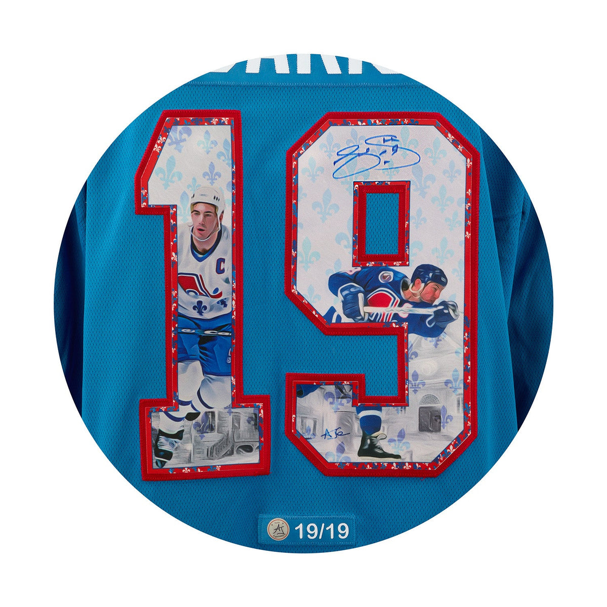 Joe Sakic Signed Quebec Nordiques Winter Fleurs-De-Lis Art Jersey #19/19 product image 3, provided for visual reference and