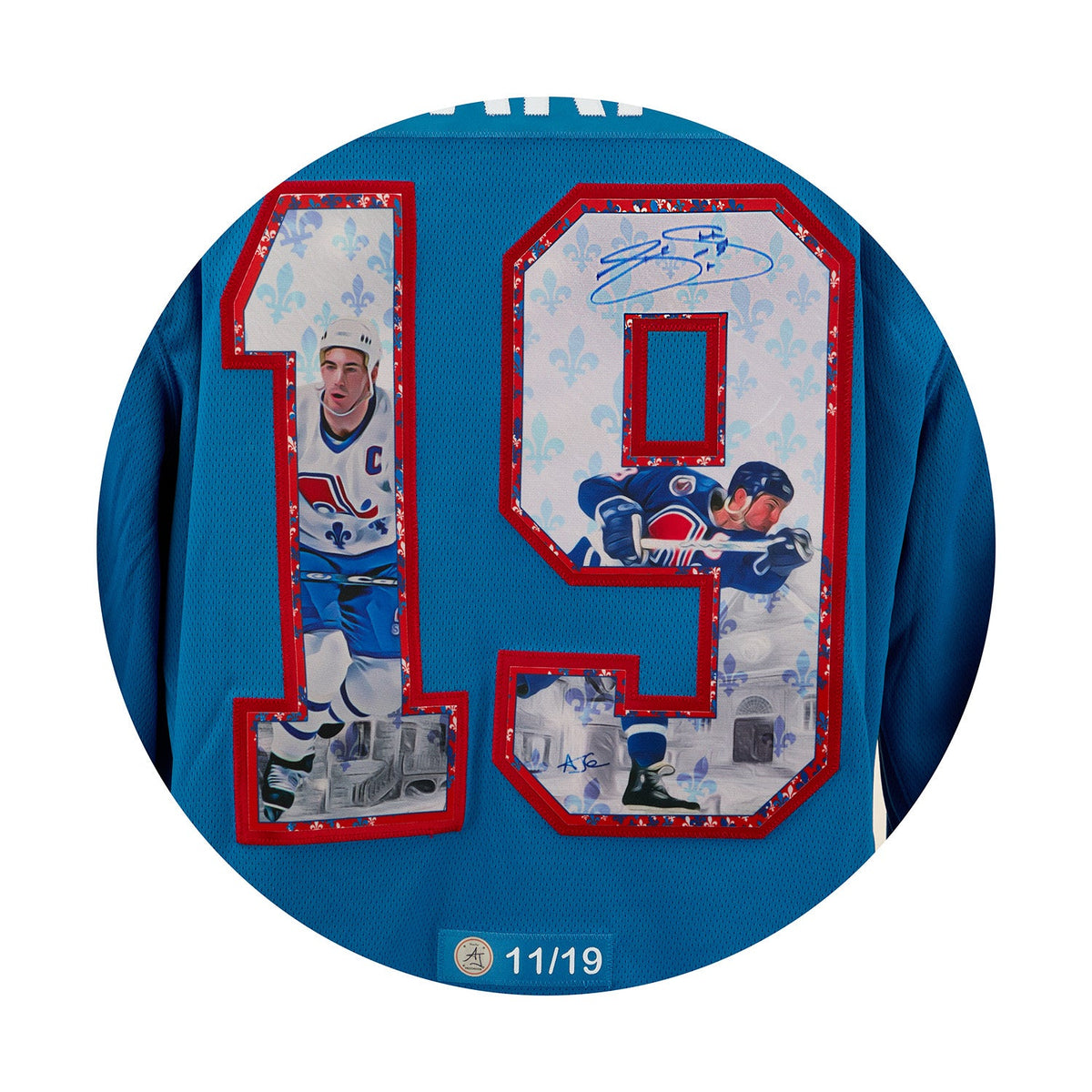 Joe Sakic Signed Quebec Nordiques Winter Fleurs-De-Lis Art Jersey #11/19 product image 3, provided for visual reference and