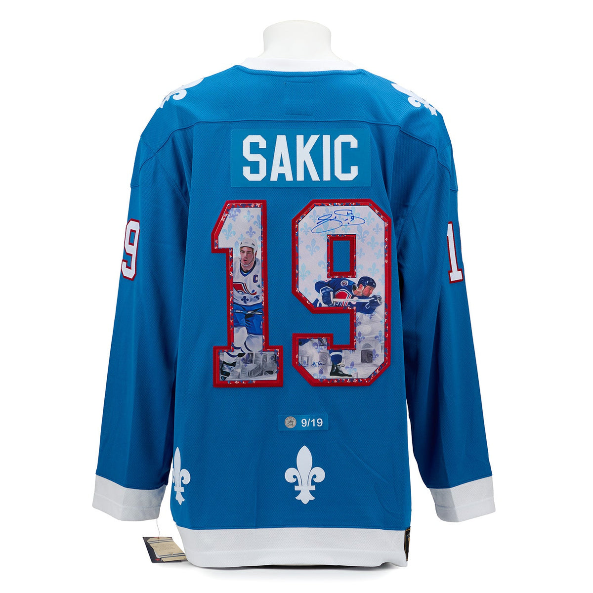 Joe Sakic Signed Quebec Nordiques Winter Fleurs-De-Lis Art Jersey #9/19 product image 1, provided for visual reference and
