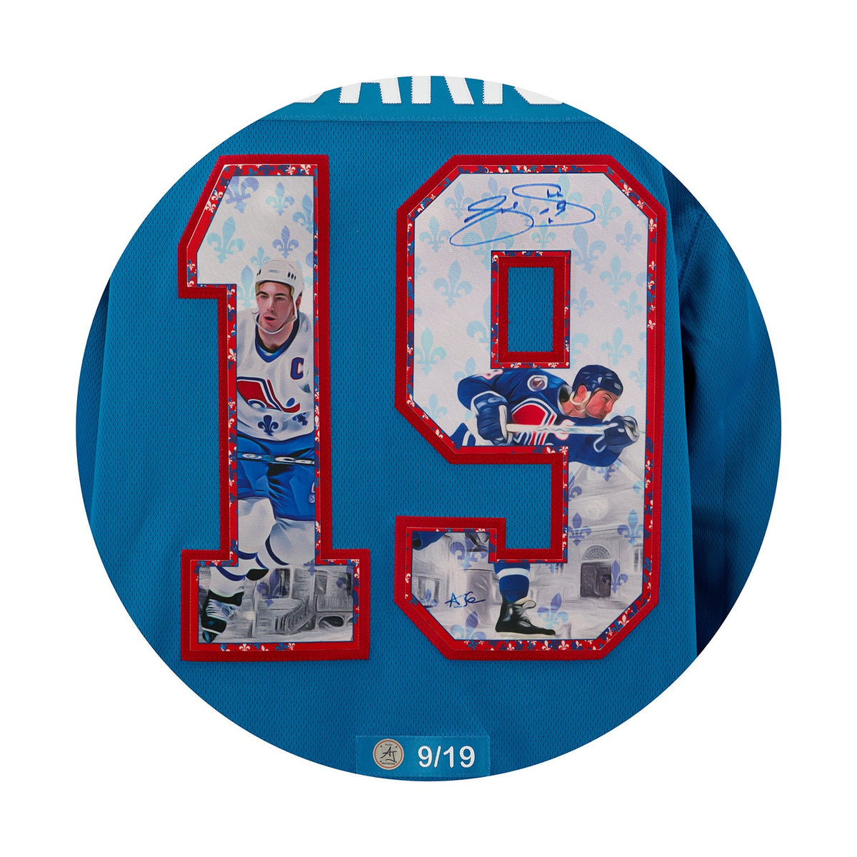 Joe Sakic Signed Quebec Nordiques Winter Fleurs-De-Lis Art Jersey #9/19 product image 3, provided for visual reference and