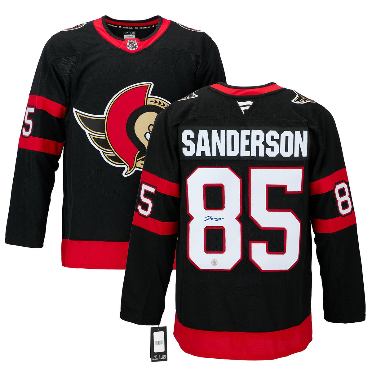 Jake Sanderson Autographed Ottawa Senators Fanatics Premium Jersey product image 3, provided for visual reference and
