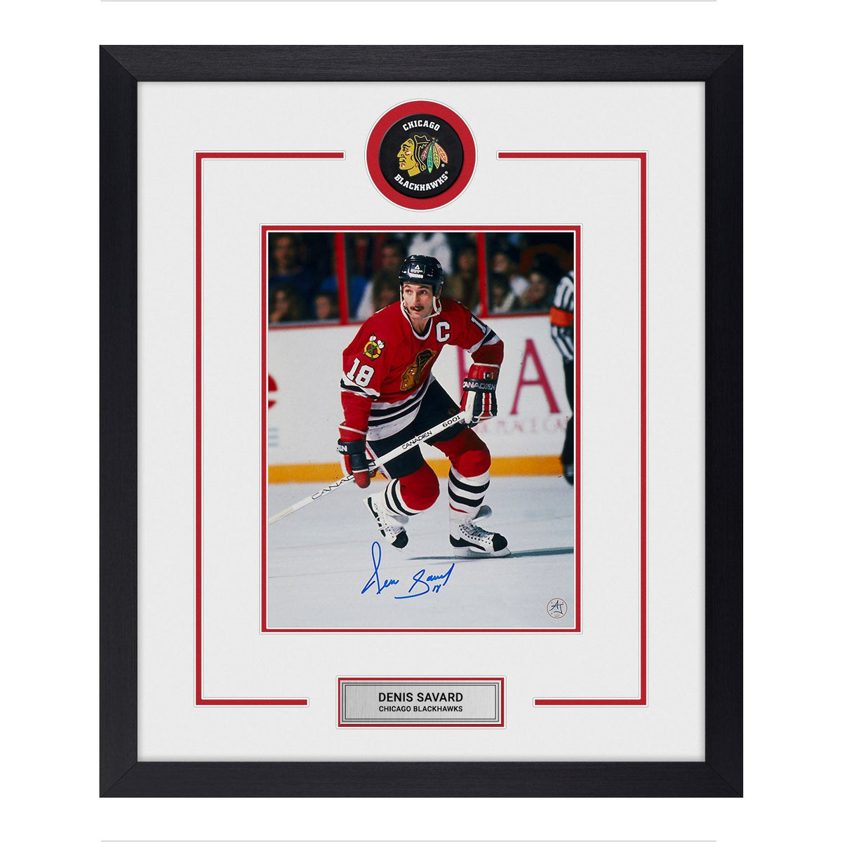 Denis Savard Signed Chicago Blackhawks Puck Logo 23x27 Frame product image 1, provided for visual reference and product