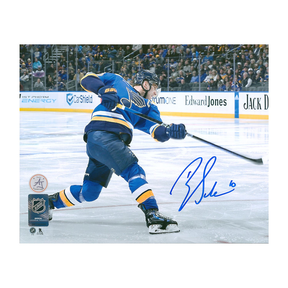 Brayden Schenn Autographed St Louis Blues Slapshot 8x10 Photo product image 1, provided for visual reference and product