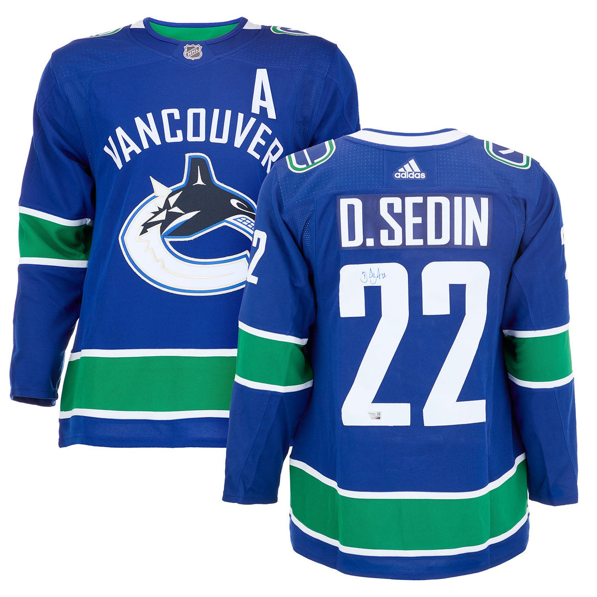 Daniel Sedin Autographed Vancouver Canucks Blue adidas Jersey product image 3, provided for visual reference and product