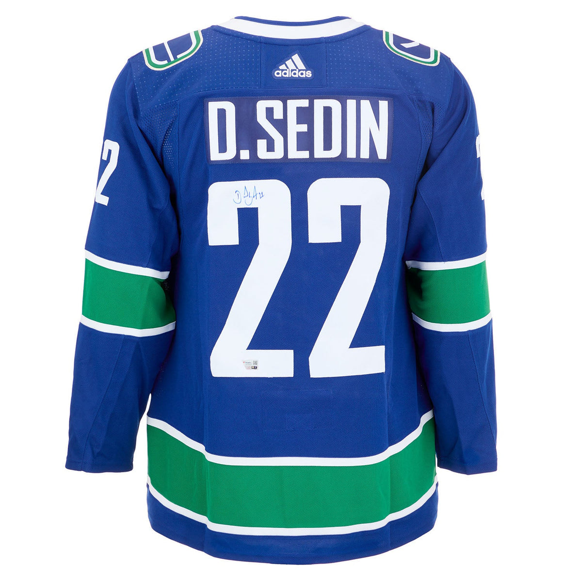 Daniel Sedin Autographed Vancouver Canucks Blue adidas Jersey product image 1, provided for visual reference and product