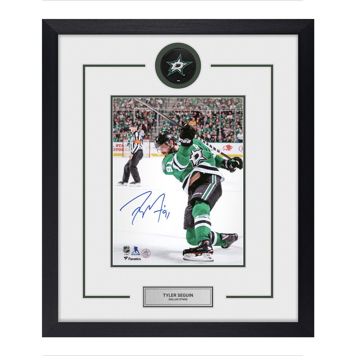 Tyler Seguin Autographed Dallas Stars Puck Logo 22x26 Frame product image 1, provided for visual reference and product