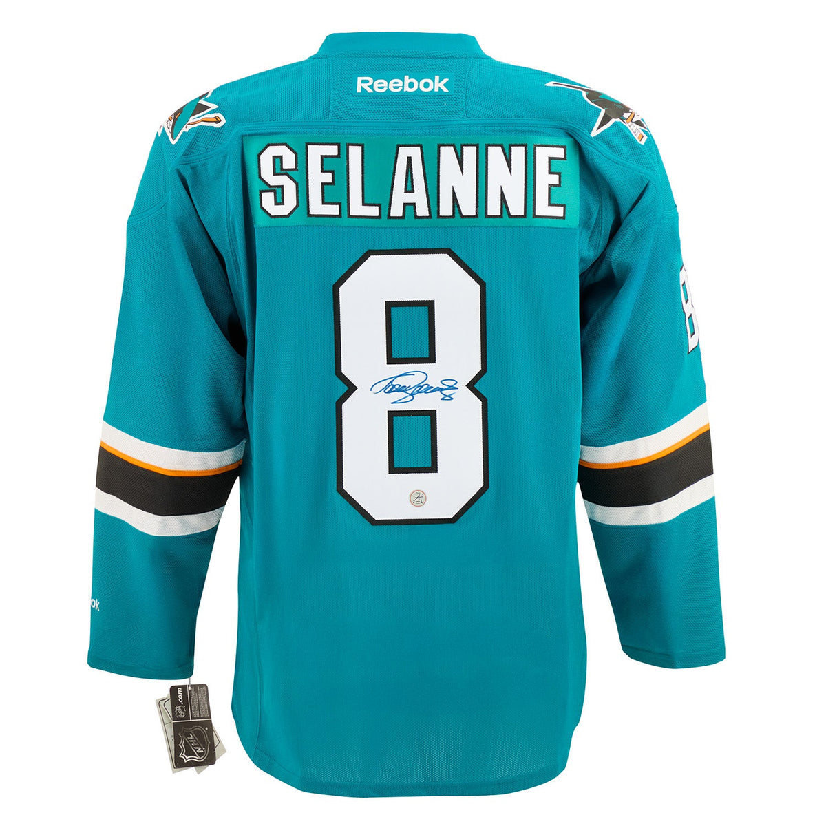 Teemu Selanne Autographed San Jose Sharks Vintage Reebok Jersey product image 1, provided for visual reference and product