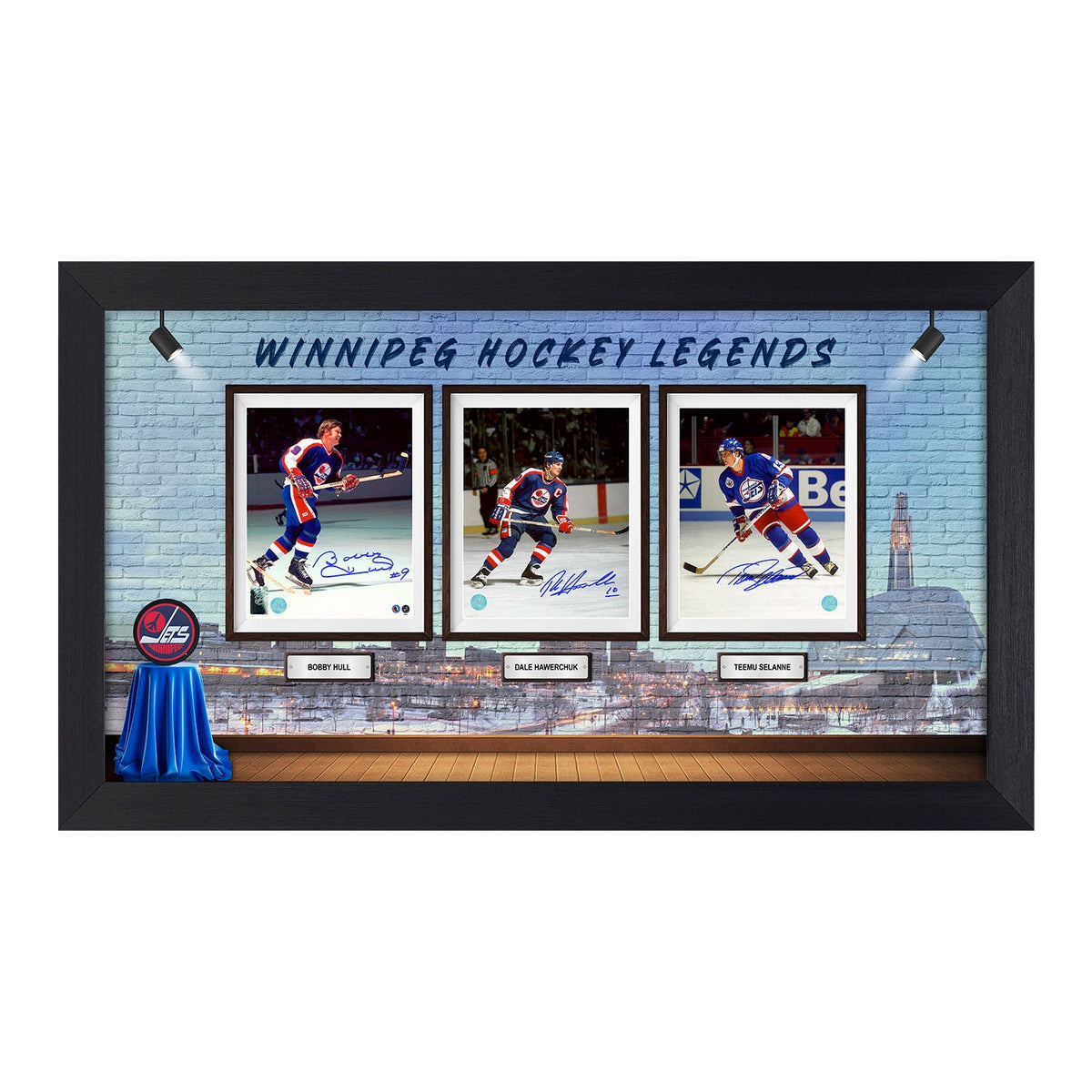 Winnipeg Jets Signed Franchise Legends Skyline Museum 24x43 Frame product image 1, provided for visual reference and product