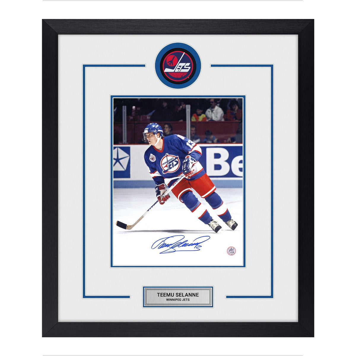 Teemu Selanne Autographed Winnipeg Jets Puck Logo 22x26 Frame product image 1, provided for visual reference and product
