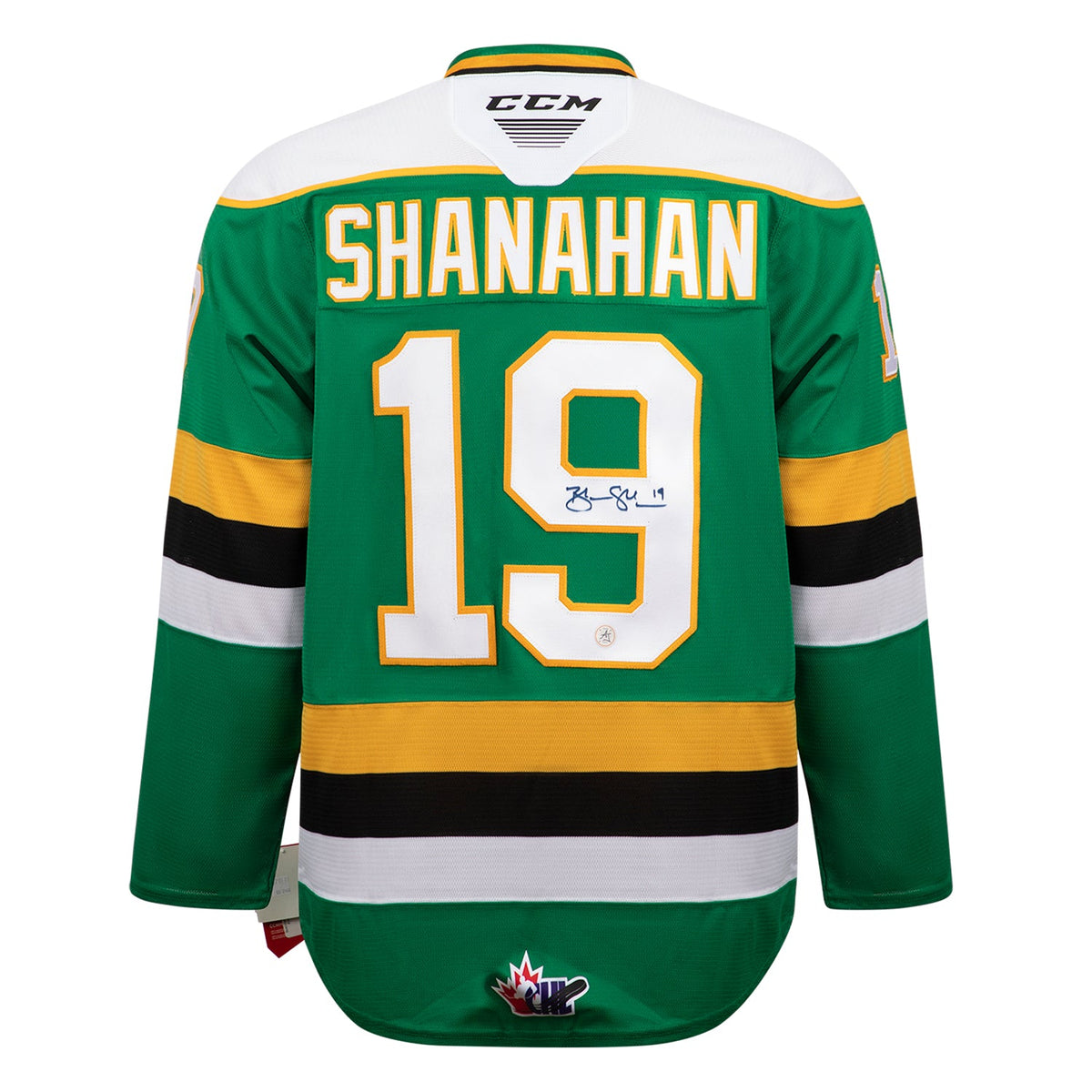 Brendan Shanahan Autographed London Knights Green CCM CHL Jersey product image 1, provided for visual reference and product