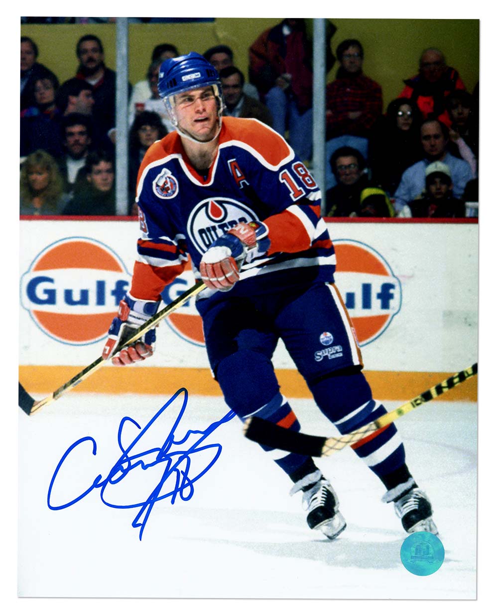 Craig Simpson Autographed Edmonton Oilers Game Action 8x10 Photo product image 1, provided for visual reference and product