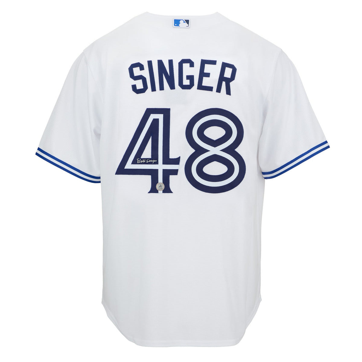 Bill Singer Signed Toronto Blue Jays White Majestic Jersey product image 1, provided for visual reference and product detail