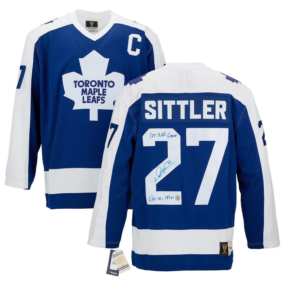 Darryl Sittler Signed & Dated 1st Game Toronto Maple Leafs Throwback Jersey product image 3, provided for visual reference