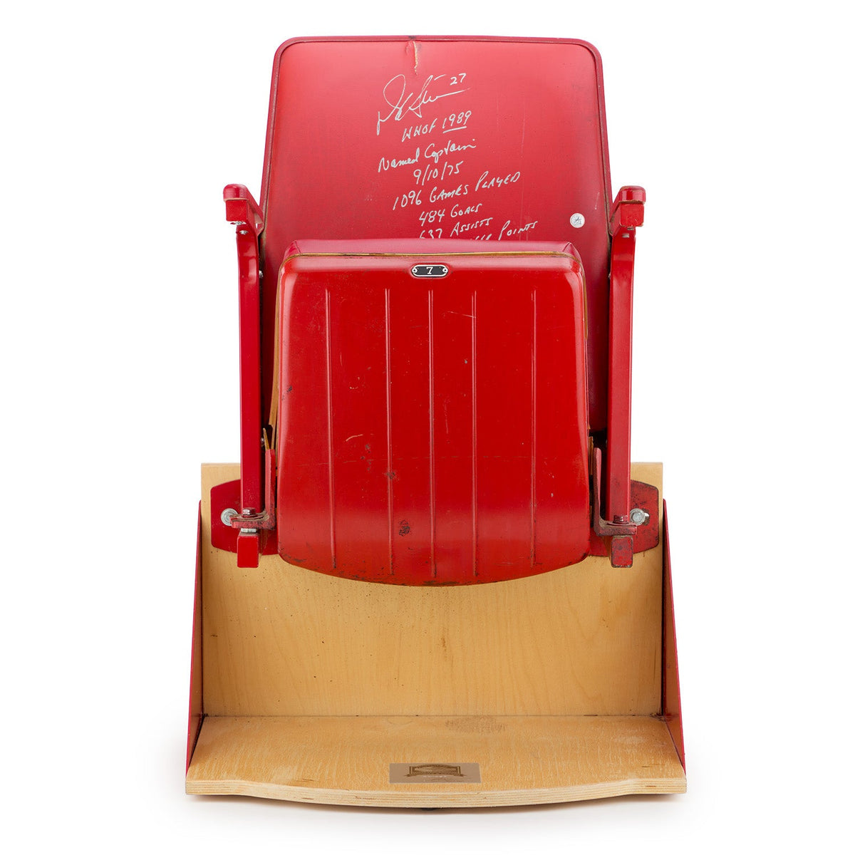 Darryl Sittler Signed & Inscribed Maple Leaf Gardens Original Red Seat On Base product image 4, provided for visual