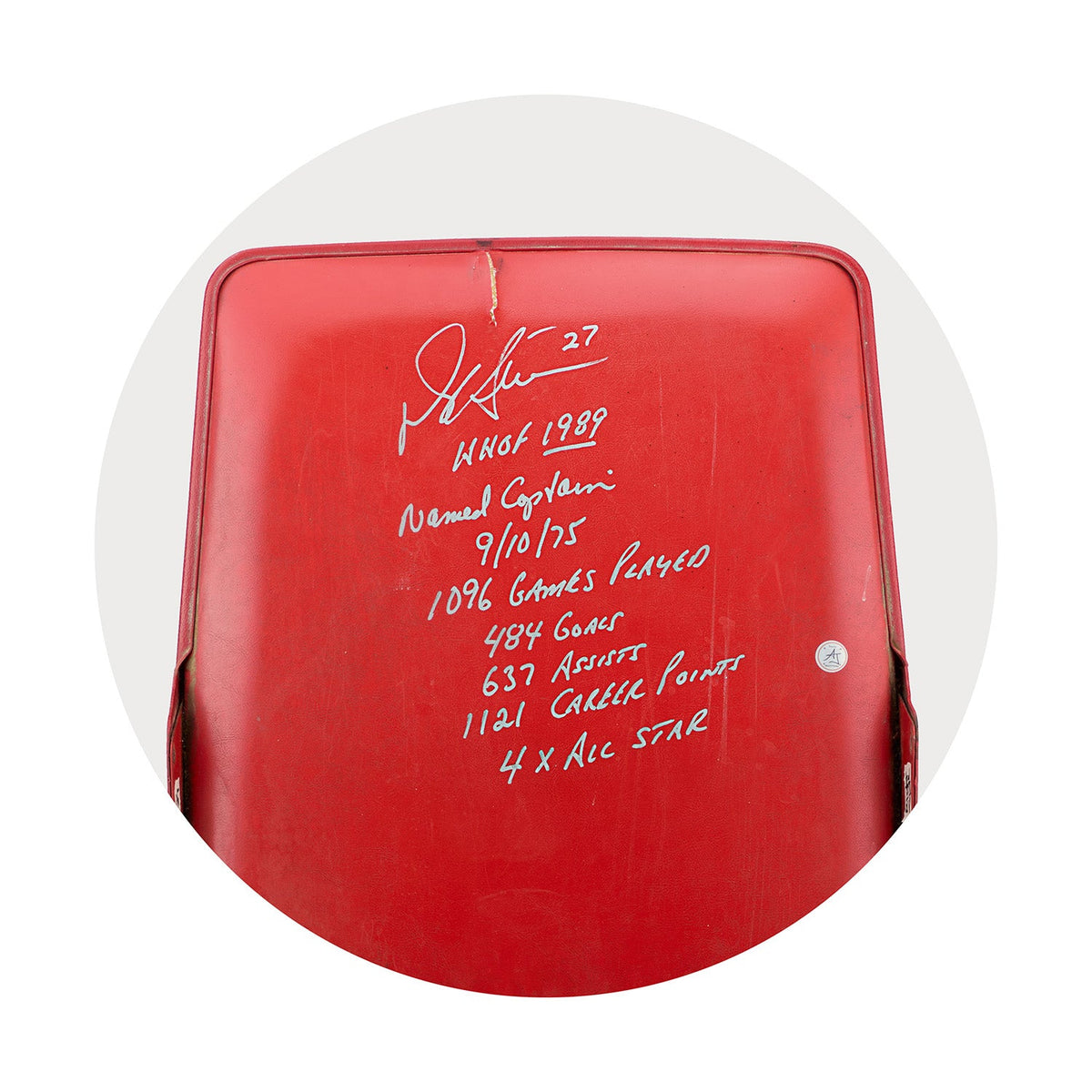 Darryl Sittler Signed & Inscribed Maple Leaf Gardens Original Red Seat On Base product image 3, provided for visual