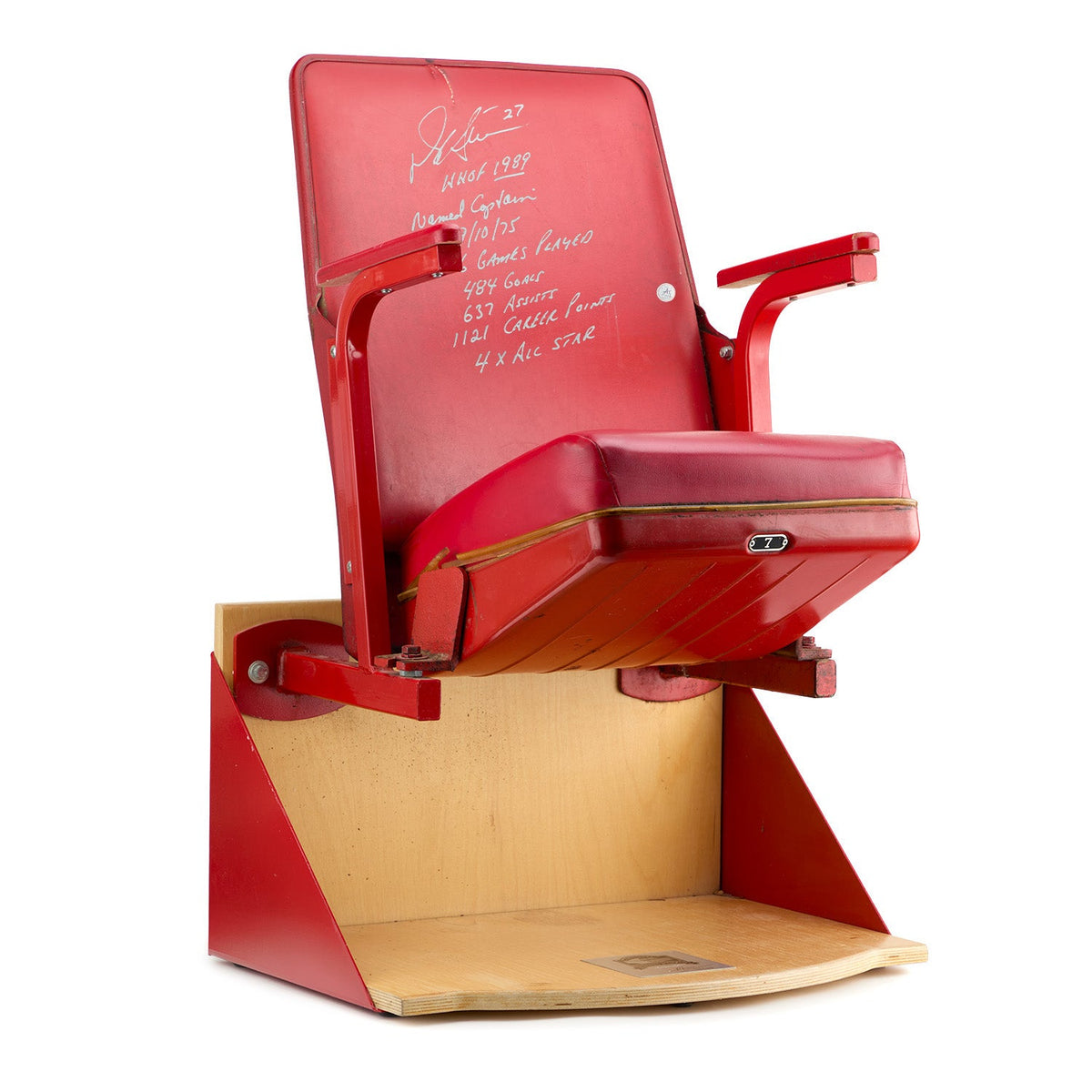 Darryl Sittler Signed & Inscribed Maple Leaf Gardens Original Red Seat On Base product image 1, provided for visual