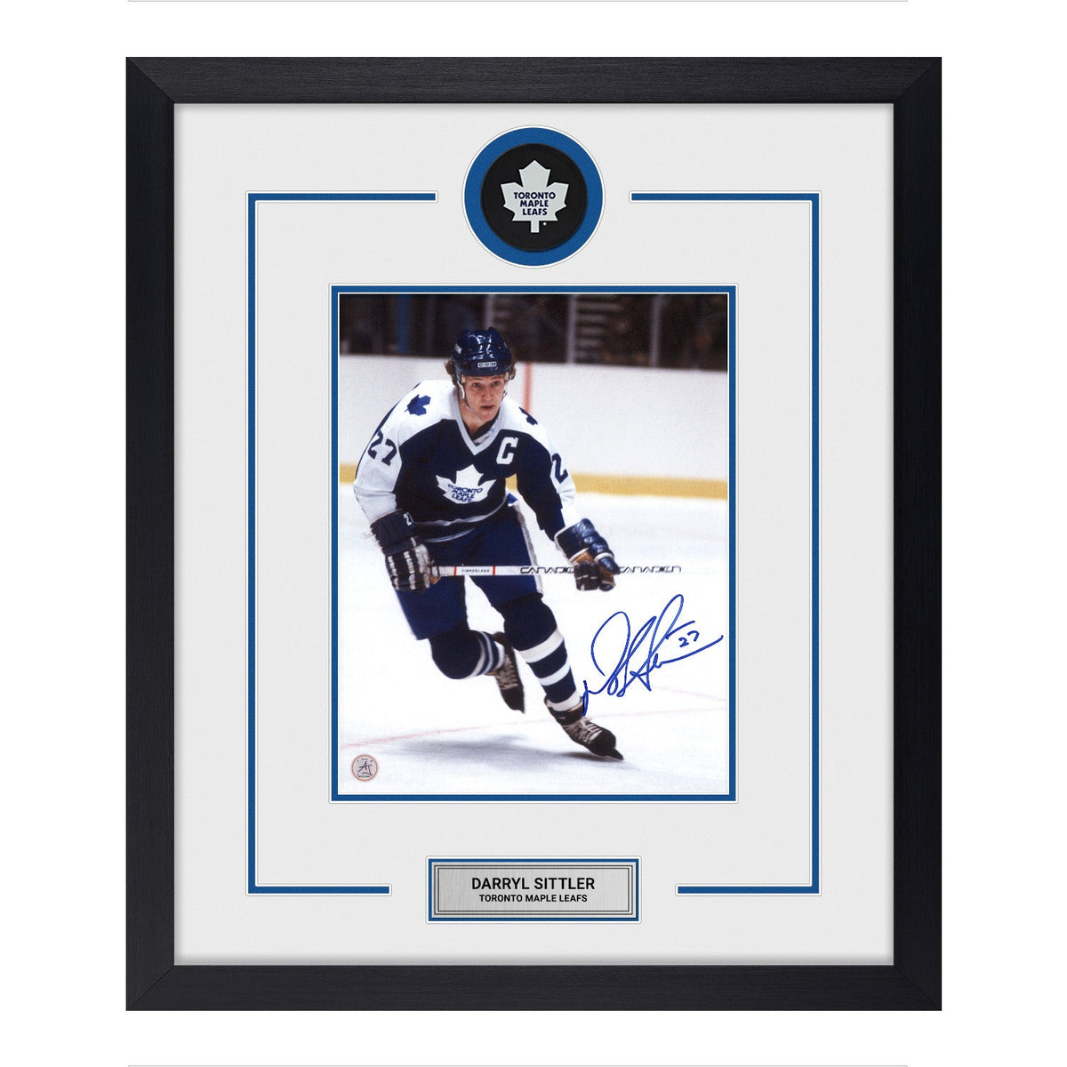 Darryl Sittler Autographed Toronto Maple Leafs Puck Logo 22x26 Frame product image 1, provided for visual reference and