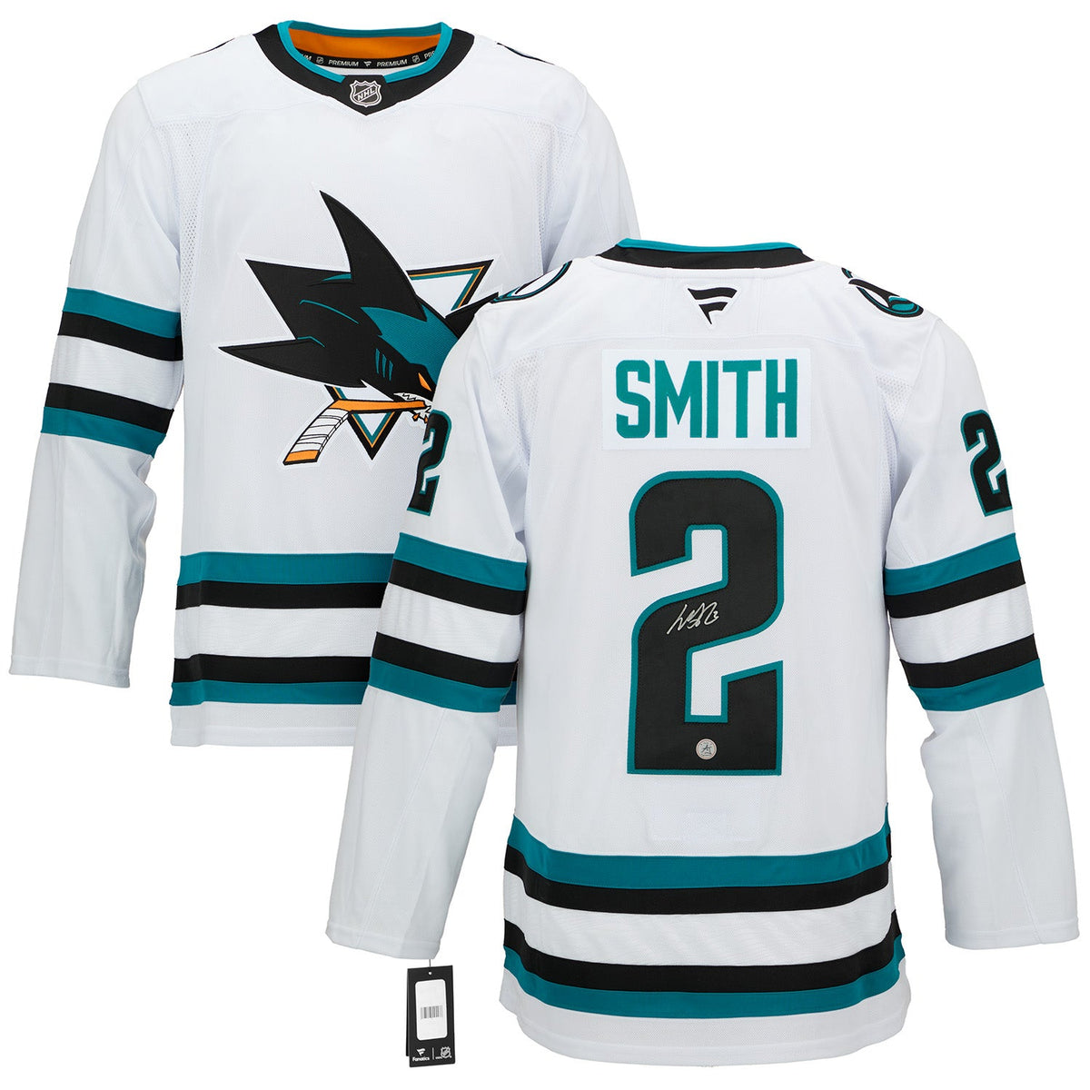Will Smith Signed San Jose Sharks White Fanatics Premium Jersey product image 3, provided for visual reference and product