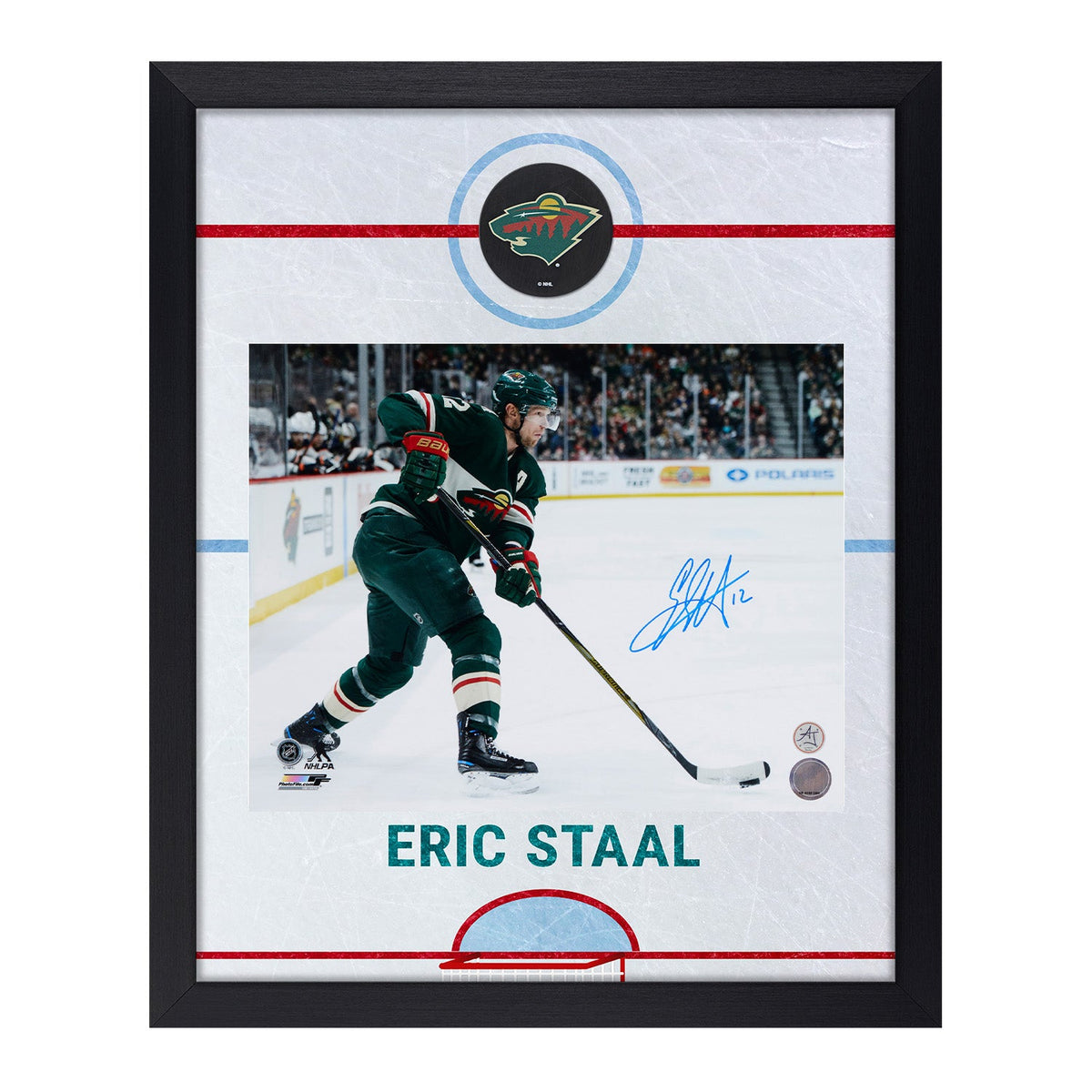 Eric Staal Autographed Minnesota Wild Graphic Rink 19x23 Frame product image 1, provided for visual reference and product