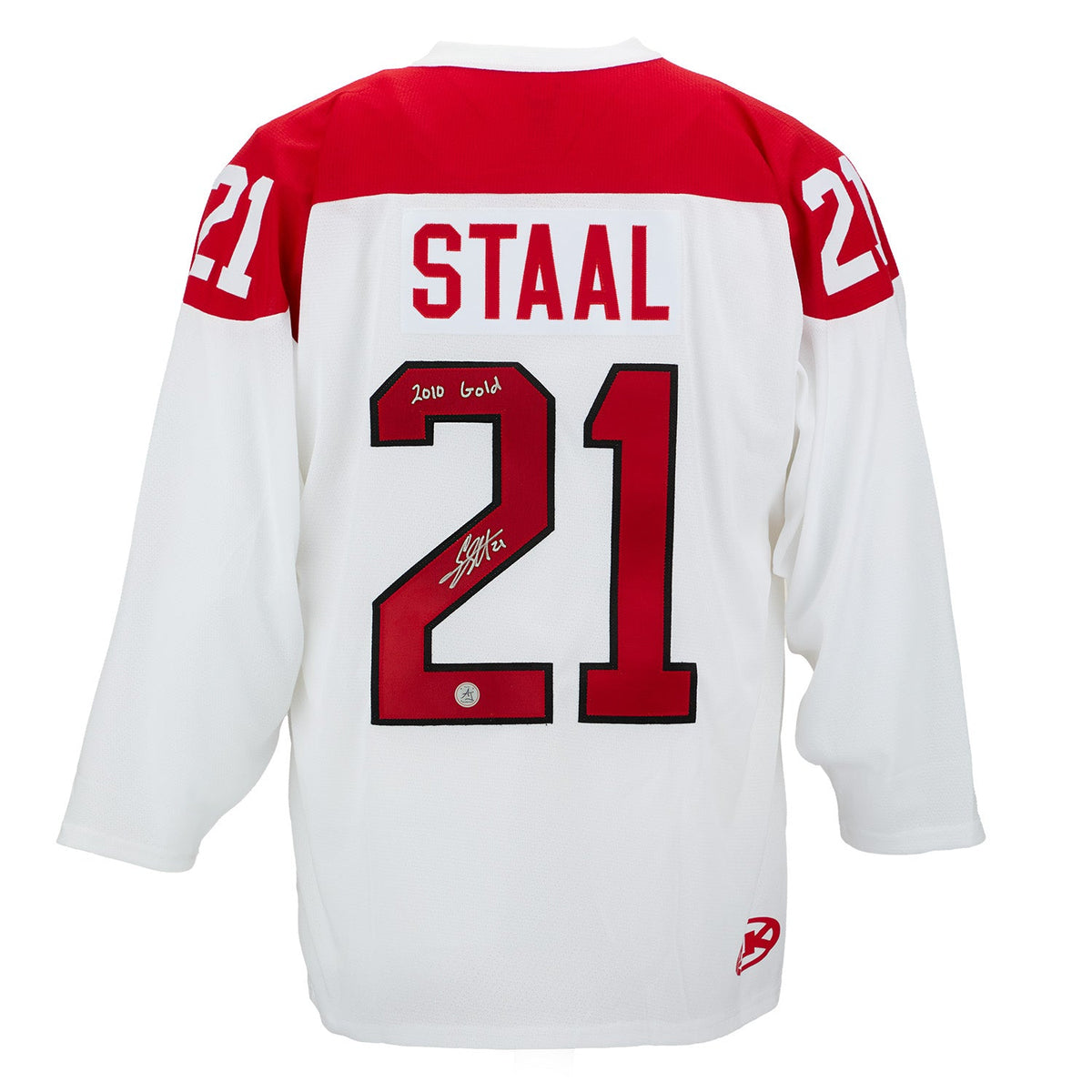 Eric Staal Signed Team Canada Custom Hockey Nation Jersey with 2010 Gold Note product image 1, provided for visual reference