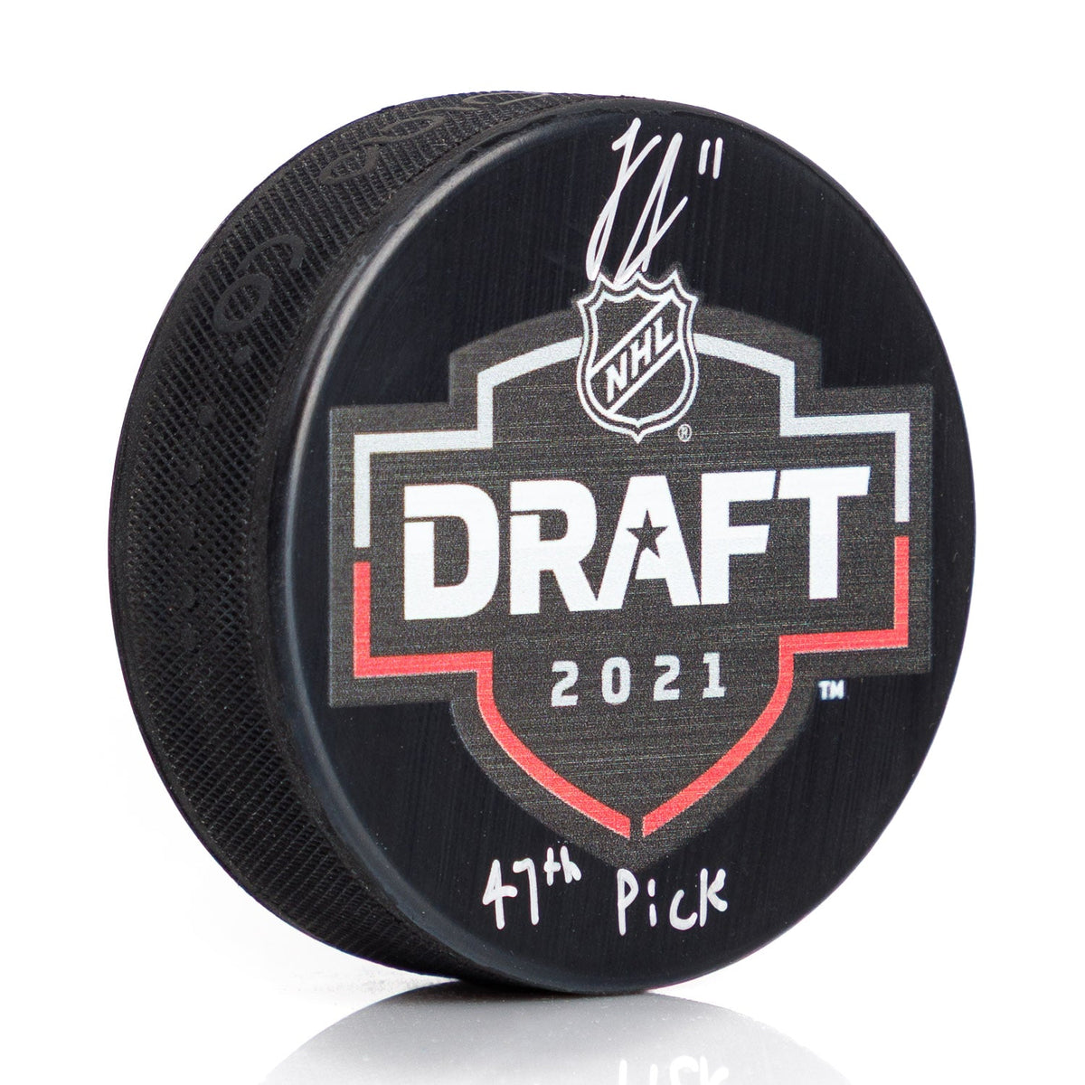 Logan Stankoven Signed 2021 NHL Entry Draft Puck with 47th pick Note product image 1, provided for visual reference and