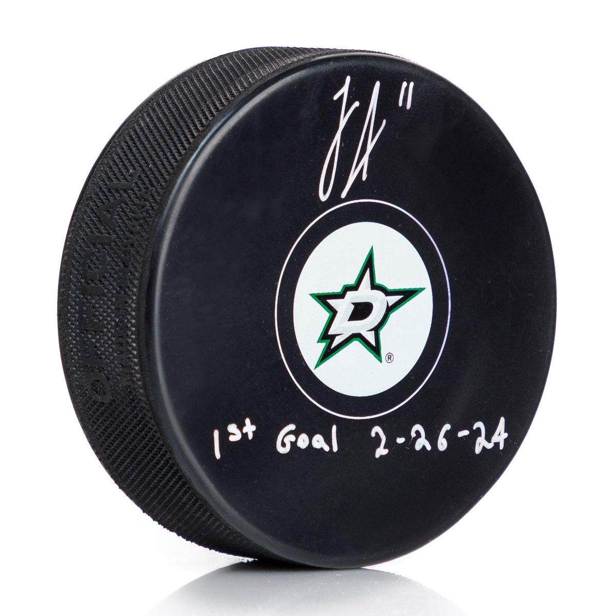 Logan Stankoven Dallas Stars Signed & Dated 1st NHL Goal Puck product image 1, provided for visual reference and product