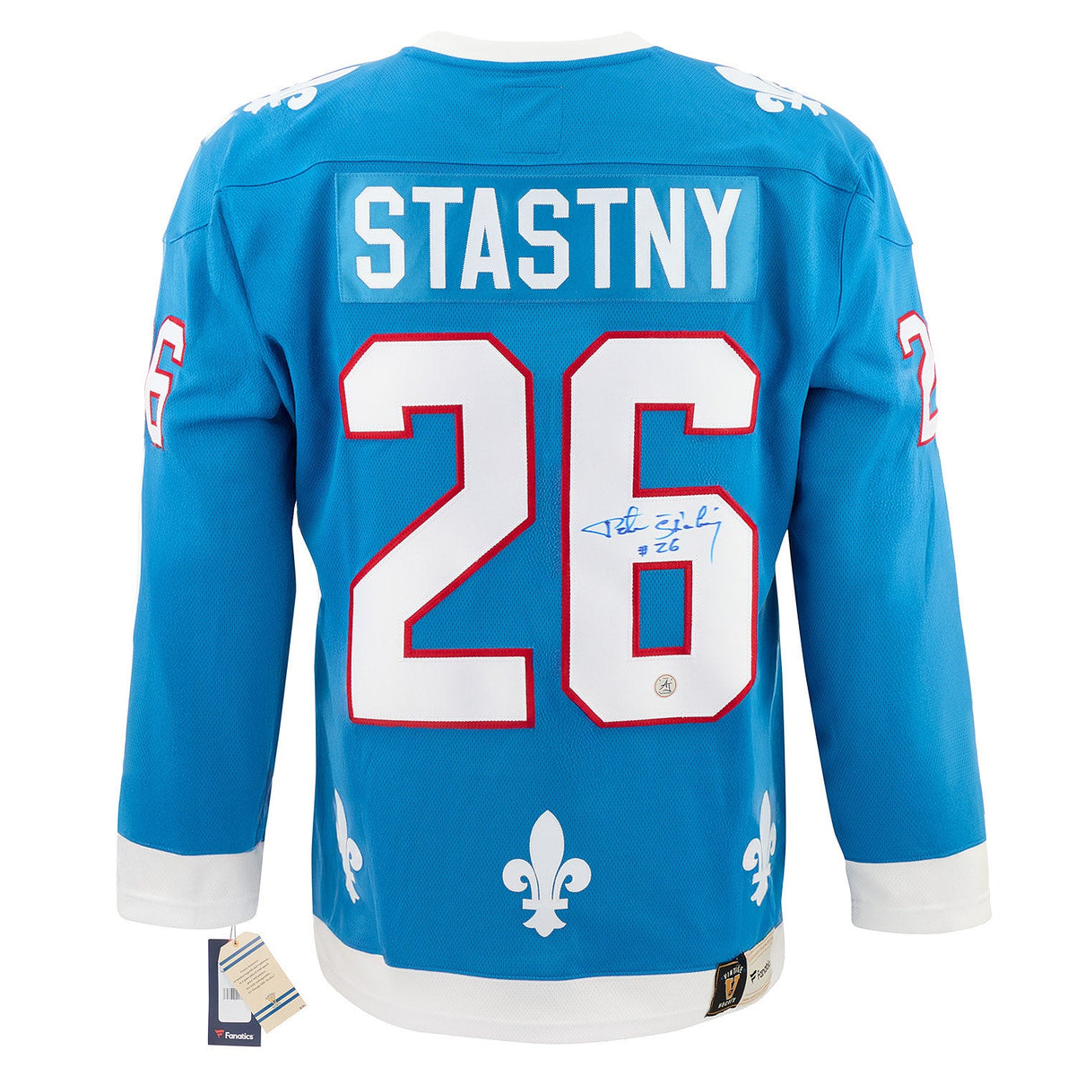 Peter Stastny Signed Quebec Nordiques Throwback Breakaway Jersey product image 1, provided for visual reference and product