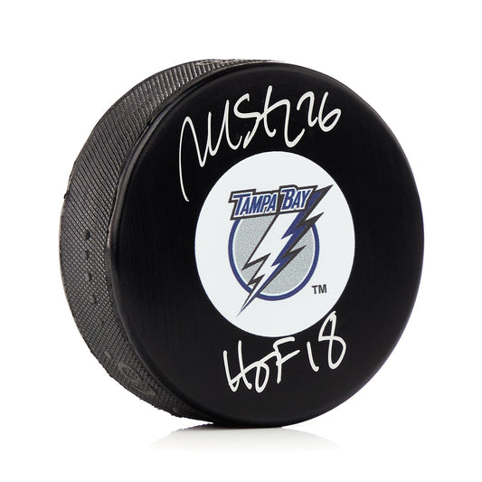 Martin St Louis Signed Tampa Bay Lightning Retro Logo Puck with HOF Note product image 1, provided for visual reference and