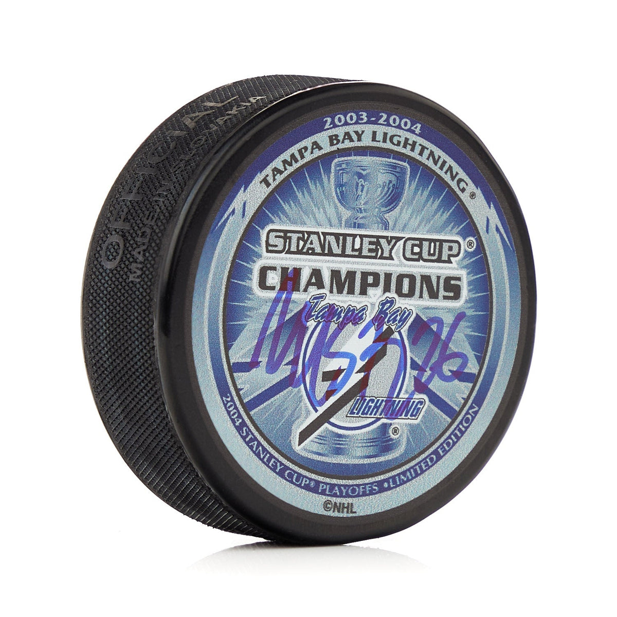Martin St Louis Autographed Tampa Bay Lightning 2004 Stanley Cup Puck product image 1, provided for visual reference and