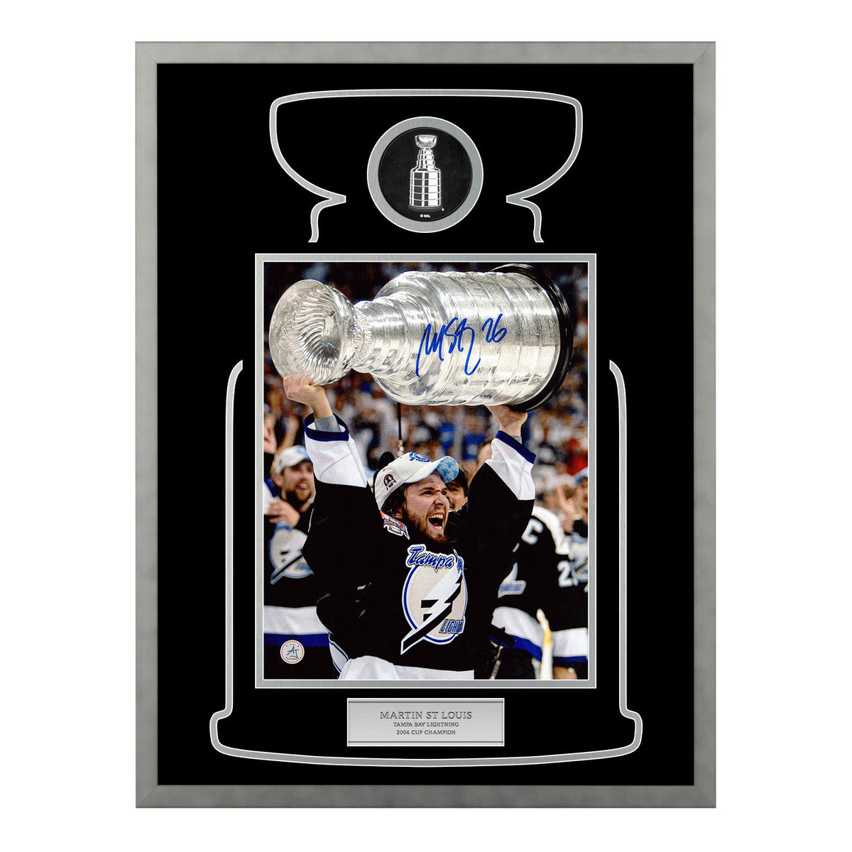 Martin St Louis Autographed Tampa Bay Lightning Cup Champion 21x27 Frame product image 1, provided for visual reference and
