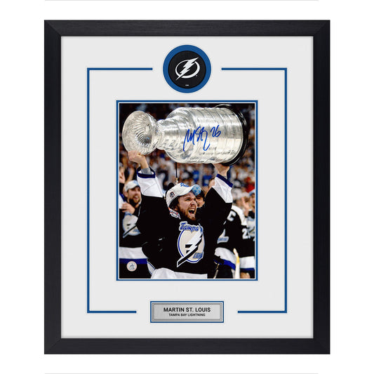 Martin St Louis Autographed Tampa Bay Lightning Puck Logo 23x27 Frame product image 1, provided for visual reference and