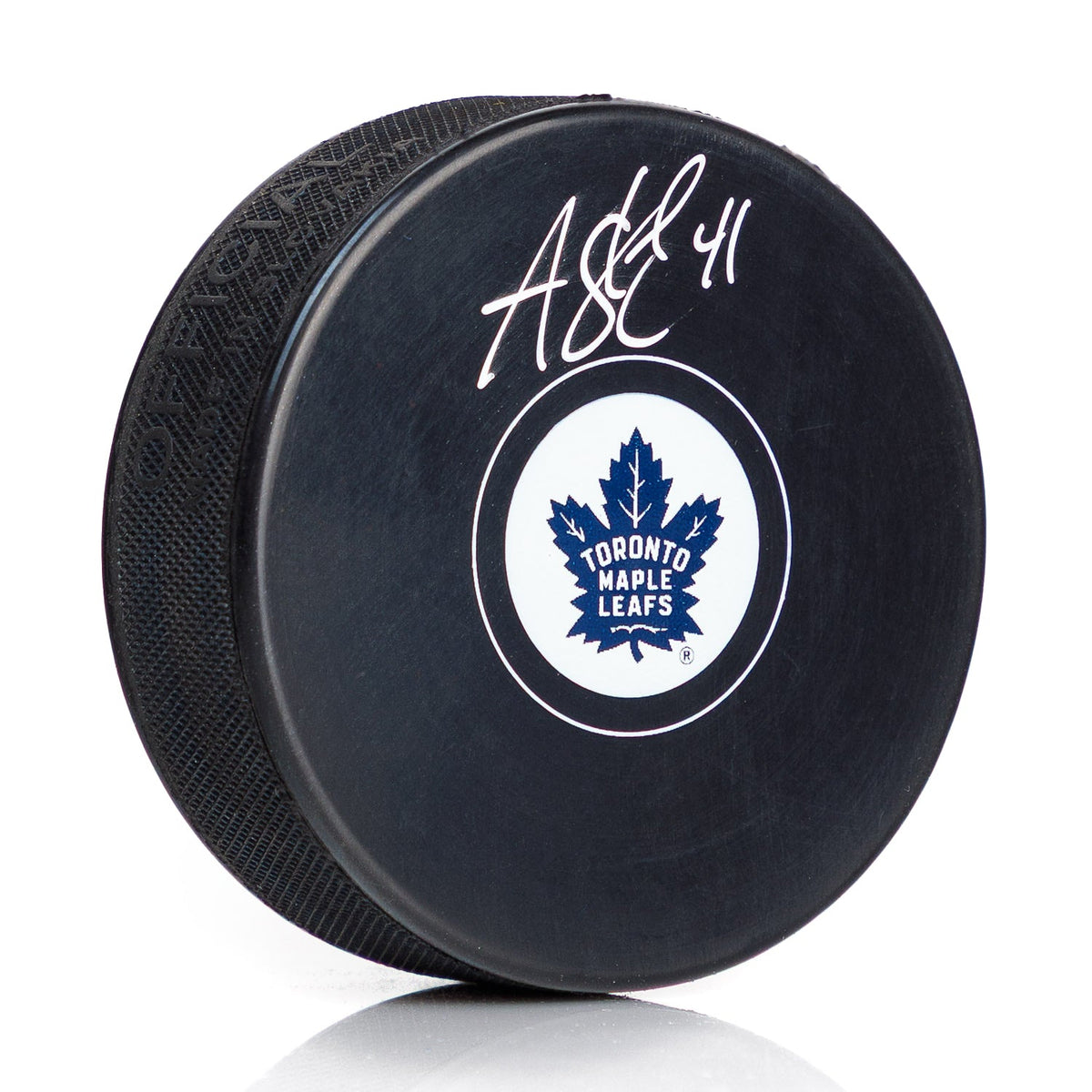 Anthony Stolarz Autographed Toronto Maple Leafs Hockey Puck product image 1, provided for visual reference and product