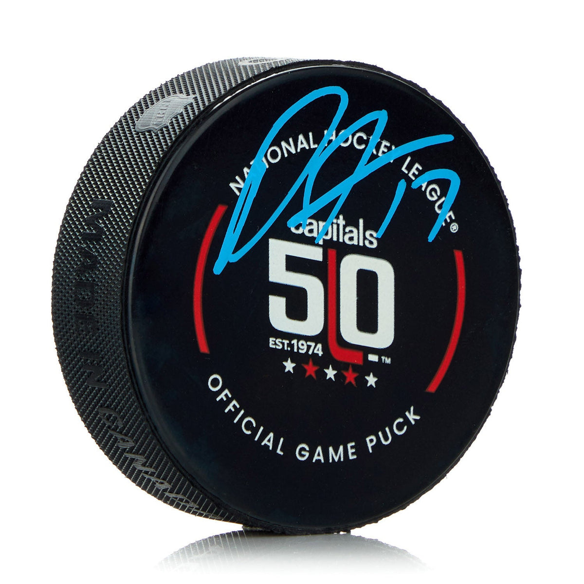 Dylan Strome Signed Washington Capitals Anniversary Official Game Puck product image 1, provided for visual reference and
