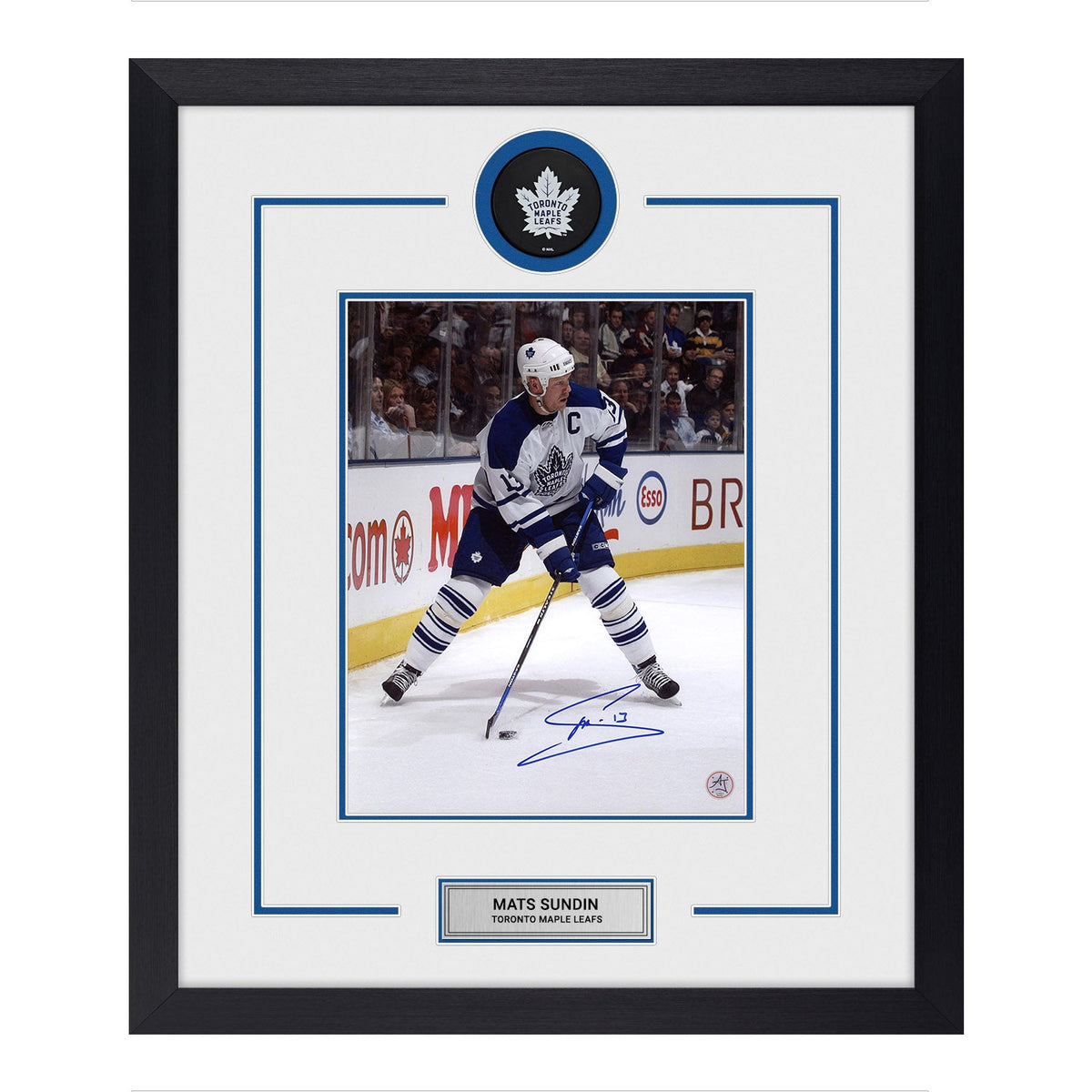 Mats Sundin Signed Toronto Maple Leafs Puck Logo 23x27 Frame product image 1, provided for visual reference and product