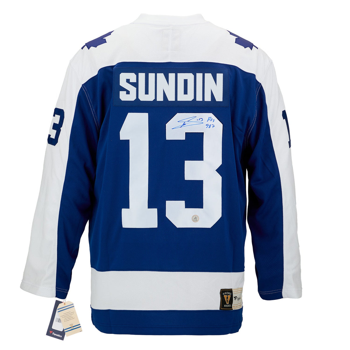 Mats Sundin Signed & Inscribed Toronto Maple Leafs Fanatics Throwback Jersey product image 1, provided for visual reference