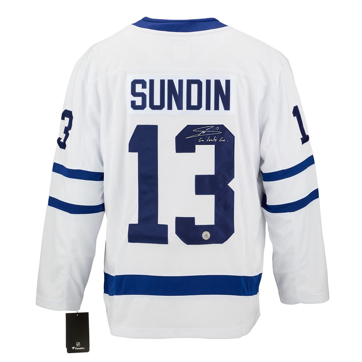 Mats Sundin Signed Toronto Maple Leafs Fanatics Jersey with Go Leafs Go Note product image 1, provided for visual reference